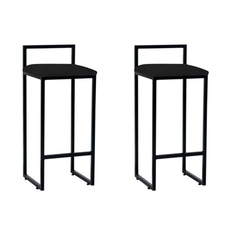 Kit 2 Banquetas Altas Industriais em Aço Dori Preto Assento Suede Preto - Cor: Preto