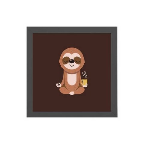 Quadro Quadrado Meditando Com Café 20x20cm:Madeira branca
