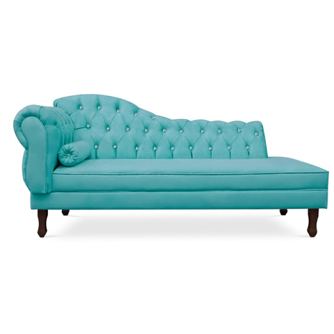 Recamier Divã Juliana 160cm com Strass - Direita Suede: Azul Turquesa