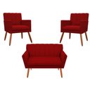 Ver imagem 1 de Kit Namoradeira + 2 Poltronas Decorativa Cecília Couro Vermelho Pés Madeira Ms Decor