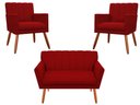 Ver imagem 1 de Kit Namoradeira + 2 Poltronas Decorativa Cecília Couro Vermelho Pés Madeira Ms Decor