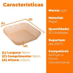 Forma Airfryer Papel Descartável 50 Folhas Quadradas Lyor - 7