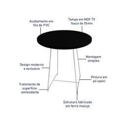Mesa de Canto Lateral Amsterdã Alta Redonda - Branco e Preto - 5