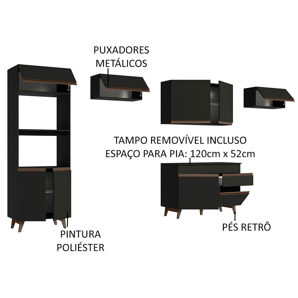 Armário de Cozinha Completa 330cm Preto Reims Madesa 01 - 5