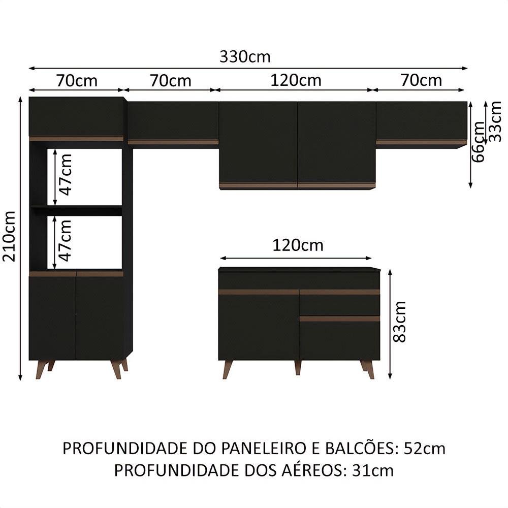 Armário de Cozinha Completa 330cm Preto Reims Madesa 01 - 4