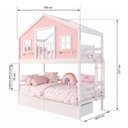 Ver imagem 5 de Beliche Infantil Casinha Dos Sonhos com Varanda 2 Gavetas Madeira Maciça Rosa e Branco