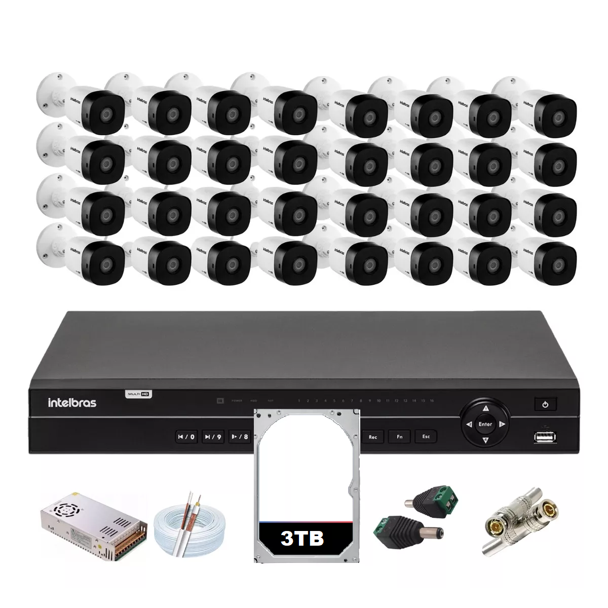 Kit Intelbras 32 Cameras Segurança 1120b Dvr 32 Canais Mhdx 1232 C/3tb