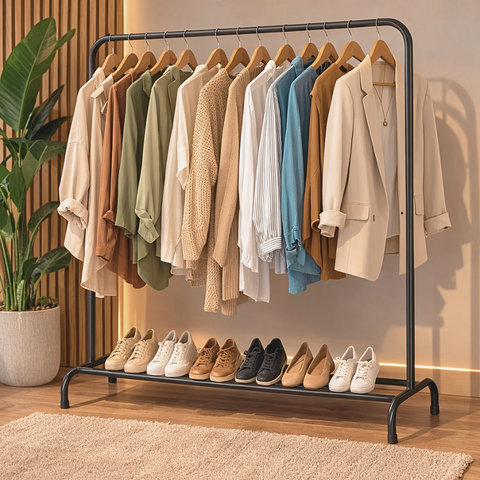 Closet Arara de Roupas Industrial Cabideiro Metal Preto Prateleira Organizadora Multifuncional Casa