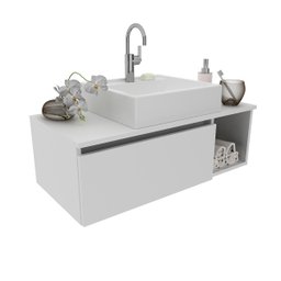 Kit Banheiro Com Cuba Inclusa Gabinete e Balcão Móvel Cor: Branco - 6