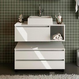 Kit Banheiro Com Cuba Inclusa Gabinete e Balcão Móvel Cor: Branco - 1