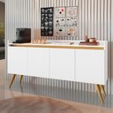 Ver imagem 2 de Aparador Buffet Sala Gold 4 Portas com Pés de Madeira Maciça Branco Mel