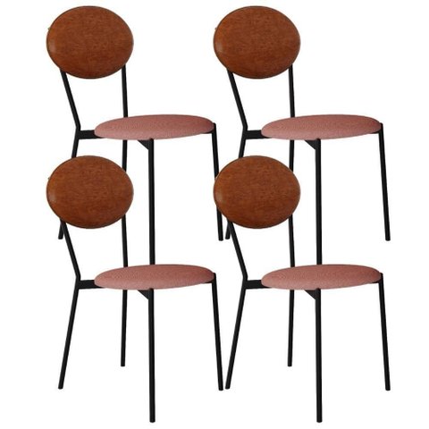 Kit 04 Cadeiras Estofada para Sala de Jantar Azuri Preto C01 Linho Rosê Courino Caramelo - Lyam