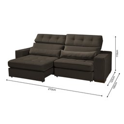 Sofá Londres Retrátil e Reclinável 2 Módulos Premium Veludo Marrom 2,10m - 4