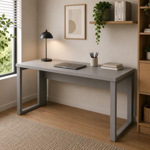 Mesa Escrivaninha Industrial 190cm Pés Metal Cinza F5 Office
