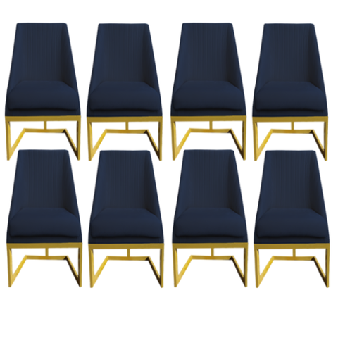 Kit 08 Cadeiras Para Sala de Jantar Ana Base de Ferro Veludo Azul Marinho D'Classe Decor
