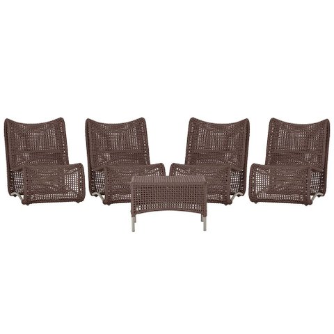 4 Poltronas e Mesa Texas em Alumínio Pintura Fendi Corda Náutica Trama Original