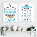 Ver imagem 2 de Kit 2 Quadros Lavanderia Soft - Azul 33x24cm:madeira Branca