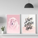 Ver imagem 1 de Kit 2 Quadros Leão Rosa Viva Sorria Ame 33x24cm - com vidro:Madeira branca