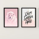 Ver imagem 2 de Kit 2 Quadros Leão Rosa Viva Sorria Ame 33x24cm - com vidro:Madeira branca
