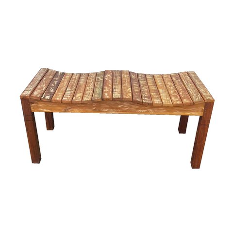 Banco Banqueta De Jardim varanda sala piscina 2 Lugares Madeira Demolição pátina branca MINAS ARTE P