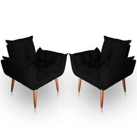Kit 02 Poltrona para Sala e Quarto Decorativa Opala Suede Preto
