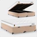 Ver imagem 1 de Cama Box Baú Queen Bipartido Bege + Colchão Life D33 Pillow Top 61x158x188cm Branco - e-Shop Casa
