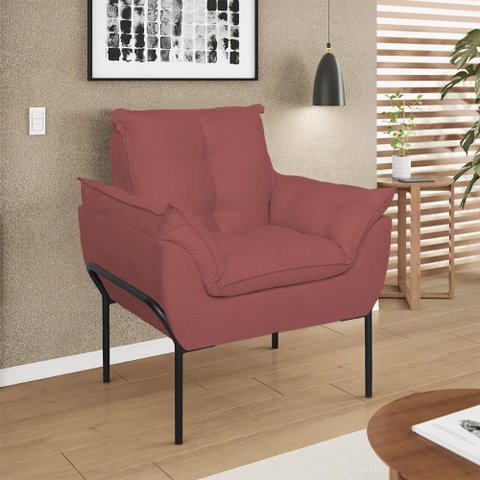 Poltrona Decorativa Luxo Recepção Clínica Estética Preto Cor:rosa