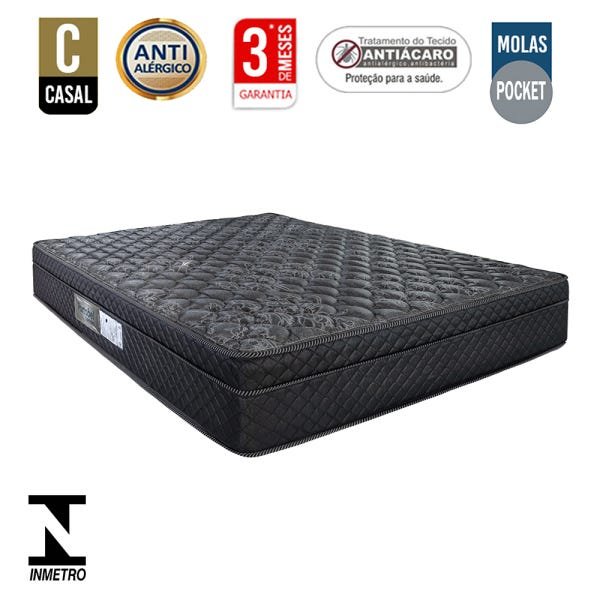 Cama Box Casal Colch o Mola Arezzo Black Light Pocket Box Preta