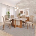 Ver imagem 1 de Sala de Jantar 6 Lugares Tampo de Vidro 180 cm Matilda Cadeiras Madeira Maciça Cinamomo/Bege - Panor