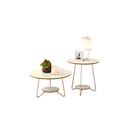 Conjunto Mesa de Centro e Apoio Liz Off White com Freijó–Ej Móveis