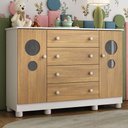 Ver imagem 1 de Cômoda Infantil 125cm 2 Portas com Vidro e 4 Gavetas Bombom Multimóveis Mp4465 Branco/madeirado