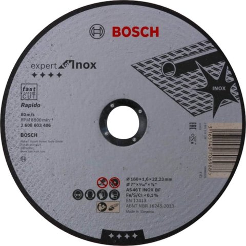 Disco Corte para Inox Centro Reto 180x1,6mm - 2608603406 - Bosch