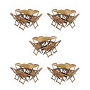 Ver imagem 1 de Kit 5 Conjuntos De Mesa Dobravel Com 6 Cadeiras De Madeira 120X70 Para Restaurante E Bar - Mel