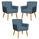 Ver imagem 1 de Kit 3 Poltronas Decorativa para Sala de Estar Cecília Linho Azul - Montanaris Decor Md Montanaris de