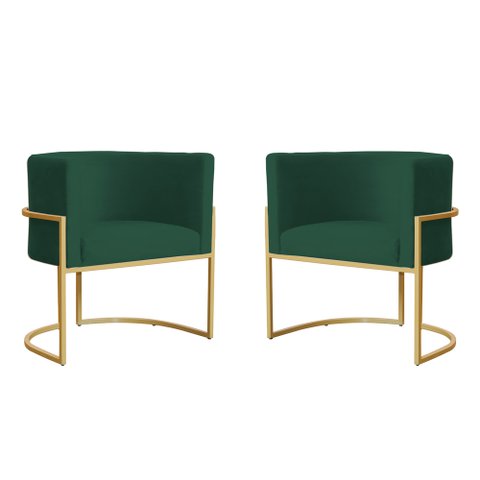 Kit 2 Poltronas Decorativa Sala Estar Recepção Escritório Luana Base Gold Veludo Verde - Montanaris