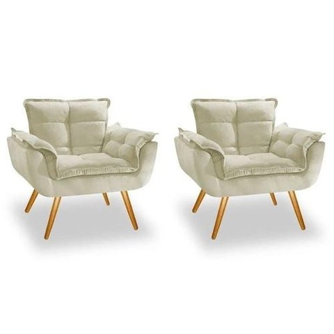 Poltrona Kit com 2 Opala com Bege Claro - Beatriz Decor