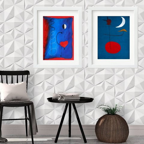 Kit 2 Quadros Grandes Miró - 60x48cm:madeira Branca