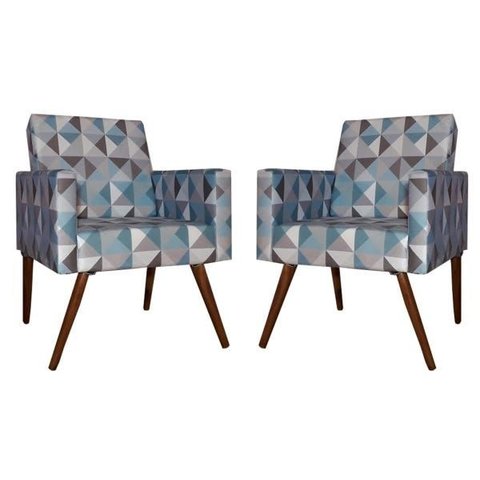 Kit 2 Poltronas Nina com Rodapé Pés Madeira Triangulo Azul