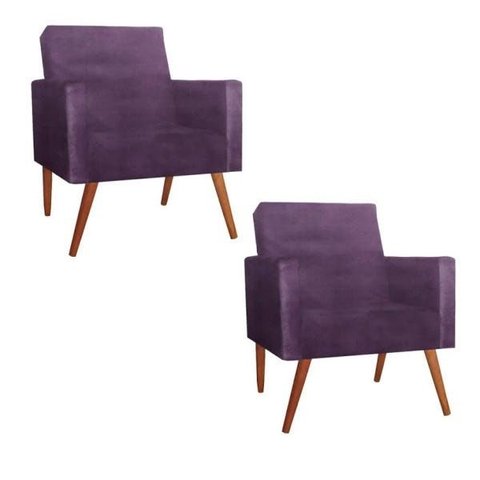 Kit 2 Poltronas Nina com Rodapé Pés Madeira Roxo - Beatriz Decor