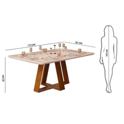 Conjunto de Sala de Jantar 4 Cadeiras Tampo sem Vidro 170x90 Cm Dj Móveis Kiara Freijó Yasmin Lunar - 7