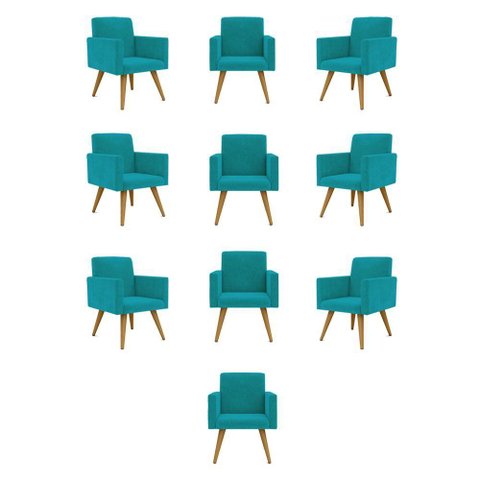 Kit 10 Cadeiras Poltronas Decorativa - Escritório - Recepção Cor:azul Turquesa