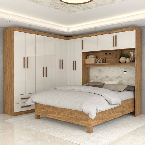 Guarda-roupa Casal Modulado com Cama Belgrado 11 Portas 6 Gavetas Cinamomo/off White - Panorama Móve