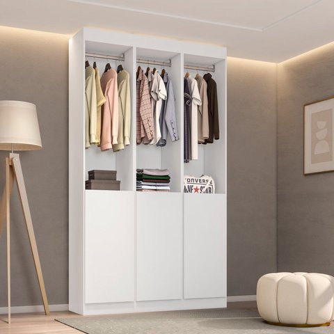 Guarda-Roupa 3 Módulos Roupeiro Closet Sapateira 1 Porta Branco Versatille
