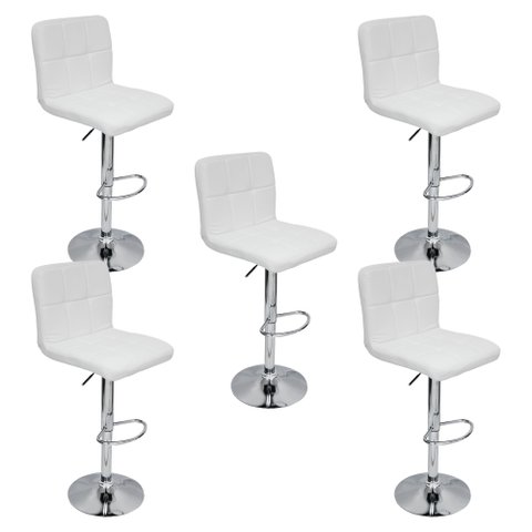 Kit 5 Banquetas Confort Gomos Estofada Couro Giratória C/ Regulagem Branca