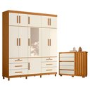 Ver imagem 1 de Guarda Roupa Casal Triton Plus 11 Portas com Espelho e Cômoda Sapateira Duetto Cinamomo Off White -
