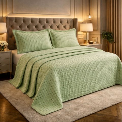 Cama Posta King Eternity Colcha Luxo Algodão Bordado 3 Pçs:verde