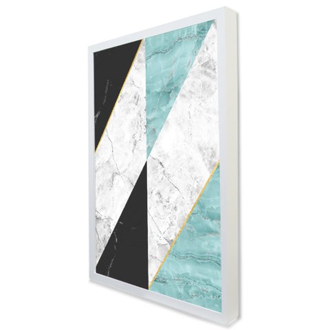 Quadro Decorativo Caixa Geométrico Escandinavo Triângulos Tacolado Moldura Caixa 3cm Madeira sem Vid
