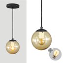 Ver imagem 1 de Pendente Preto C/ Globo de Vidro Âmbar de 14cm + Led 2w