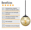 Ver imagem 5 de Pendente Preto C/ Globo de Vidro Âmbar de 14cm + Led 2w