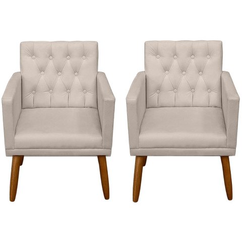 Kit Clássico 2 Poltronas Cadeira para Sala de Espera Resistente Recepção Pés de Madeira
